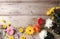 Colorful chrysanthemums placed on the table old wooden