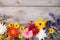 Colorful chrysanthemums placed on the table old wooden