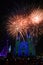 Colorful church and virgin mary with firework in the Christmas n