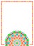 Colorful circle floral mandala frame background in green and orange on white, vector
