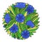 Colorful circle floral ornament with cornflowers and leaves in g