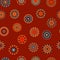 Colorful circle flower mandalas seamless pattern in orange and blue on red, vector