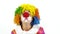 Colorful circus clown singing funny song