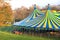 Colorful circus tent under construction