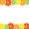 Colorful citrus fruits background. Lemon, lime, orange, grapefruit. Vector