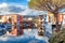 Colorful city on the water, Port of Grimaud, CÃ´te d`Azur, Franc