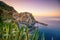 Colorful cityscape of buildings over Mediterranean sea, Europe, Cinque Terre in Italy