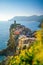 Colorful cityscape of buildings over Mediterranean sea, Europe, Cinque Terre in Italy