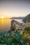 Colorful cityscape of buildings over Mediterranean sea, Europe, Cinque Terre in Italy