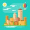 Colorful cityscape scene in flat design