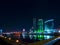 Colorful cityscape of Yekaterinburg at night reflecting in water