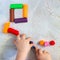 Colorful clay plasticine, modelling clay placed like square with child`s hands, square, education, child psychology