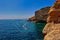 Colorful cliffs beautiful turquoise Atlantic ocean in Algar Seco