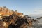 Colorful cliffs and black rocks