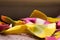 Colorful close up of pasta on a wooden surface