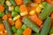 colorful closeup mixed frozen vegetables as side dish for a dinner or supper