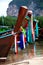 Colorful cloth tied on head of fishing boat.