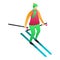 Colorful clothes man skiing icon, isometric style