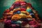 colorful clothes separated into piles by color