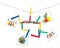 Colorful clothespins and photos on a string