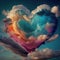 Colorful clouds in the shape of a heart in the sky. The concept of eternal love. Generative AI