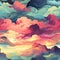Colorful clouds with sunset in bizarre illustrations style and bold lines (tiled)