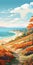 Colorful Coastal Illustration: Majestic Tree By The Beach