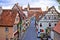 Colorful cobbled street of historic town of Rothenburg ob der Tauber view