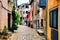 Colorful cobblestone street in the Old Town of Rovijn, Croatia