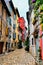 Colorful cobblestone street in the Old Town of Rovijn, Croatia