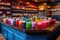 colorful cocktail bar with a variety of drinks, ice cubes, and mixers