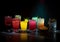 Colorful cocktails with fruits on black background