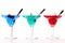 Colorful cocktails on white background