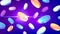 Colorful coins money falling vector. GameFi, Tokens crypto currency on purple background.