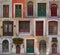 A colorful collage of wooden doors in the ancient city of Rovinj