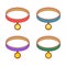 Colorful collars with different round gold tags