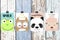 Colorful collection for banners,Flyers,Placards with frog,owl,panda and sheep on wallpaper