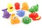 Colorful collection of bathing toys