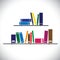 Colorful collection books on a library shelf - concept vector