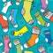 Colorful collection of funny socks. Seamless pattern