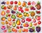 Colorful collection of pastel colored assorted juicy fruit stickers for fruit store menu background, generated by AI