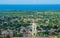 Colorful Colonial Caribbean city overlook with classic building and church, Trinidad, Cuba, America.