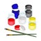 Colorful Color Paint Jars with Artist Brushes
