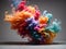 Colorful color splash like smoke on black and grey solid background, wallpaper