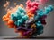 Colorful color splash like smoke on black and grey solid background, wallpaper