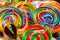 Colorful Colorful lollipop swirl, background from delicious multicolored candy