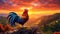 Colorful Concept Art: Rooster On Rock At Sunset - 32k Uhd