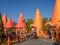 Colorful Cone kiosks in Carsland, Disney California Adventure Park