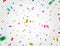 Colorful confetti falling on transparent background. Bright surprising party backdrop. Shiny festive paper glitter