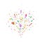 Colorful confetti flying on white background. Party color confetti, serpentine. Confetti explosion. Bright festive tinsel. Holiday